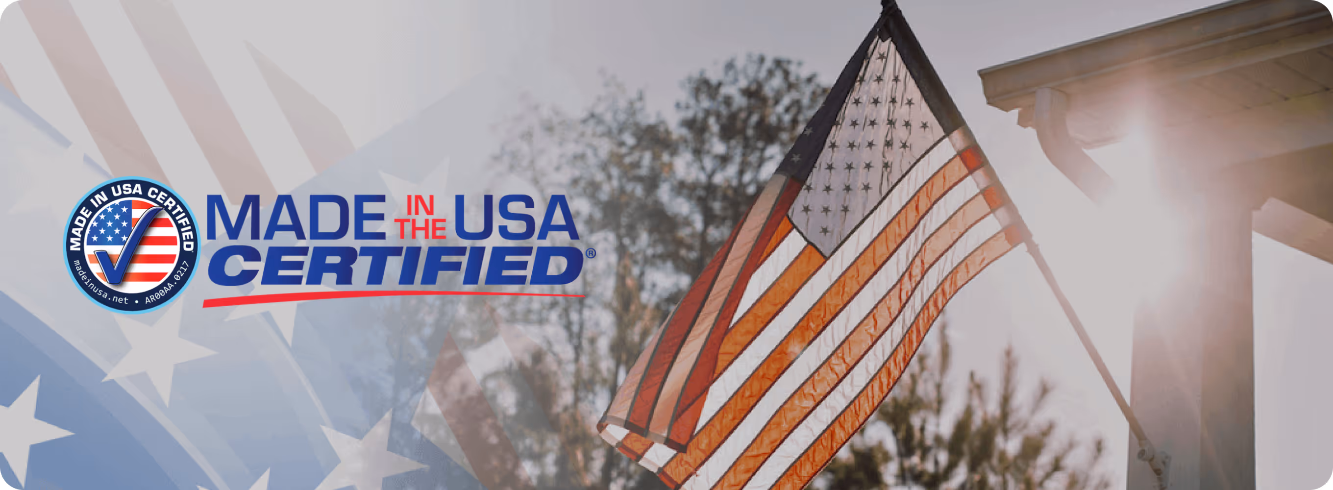 Made in USA Certified — an American flag on a front porch