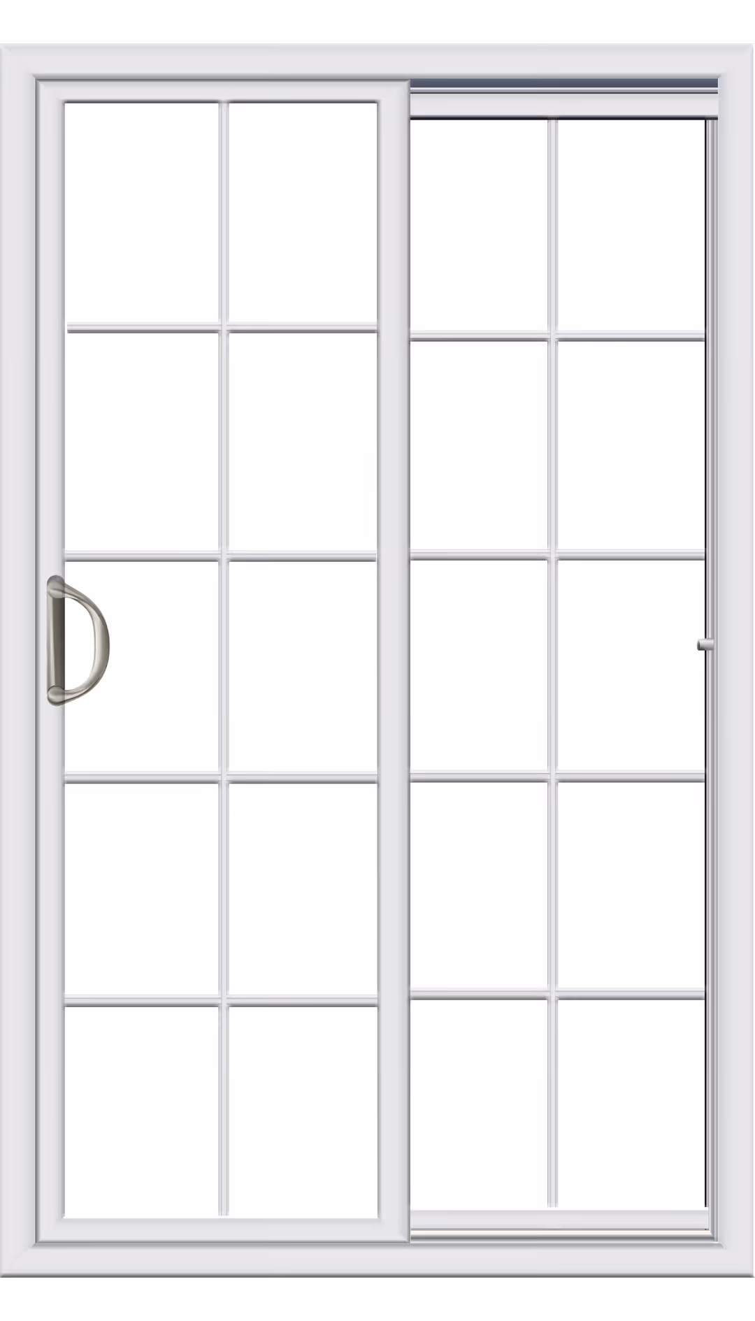 Cutaway of a Windows USA sliding patio door showing the fusion-welded multi-chambered vinyl frame and tempered insulated glass unit.