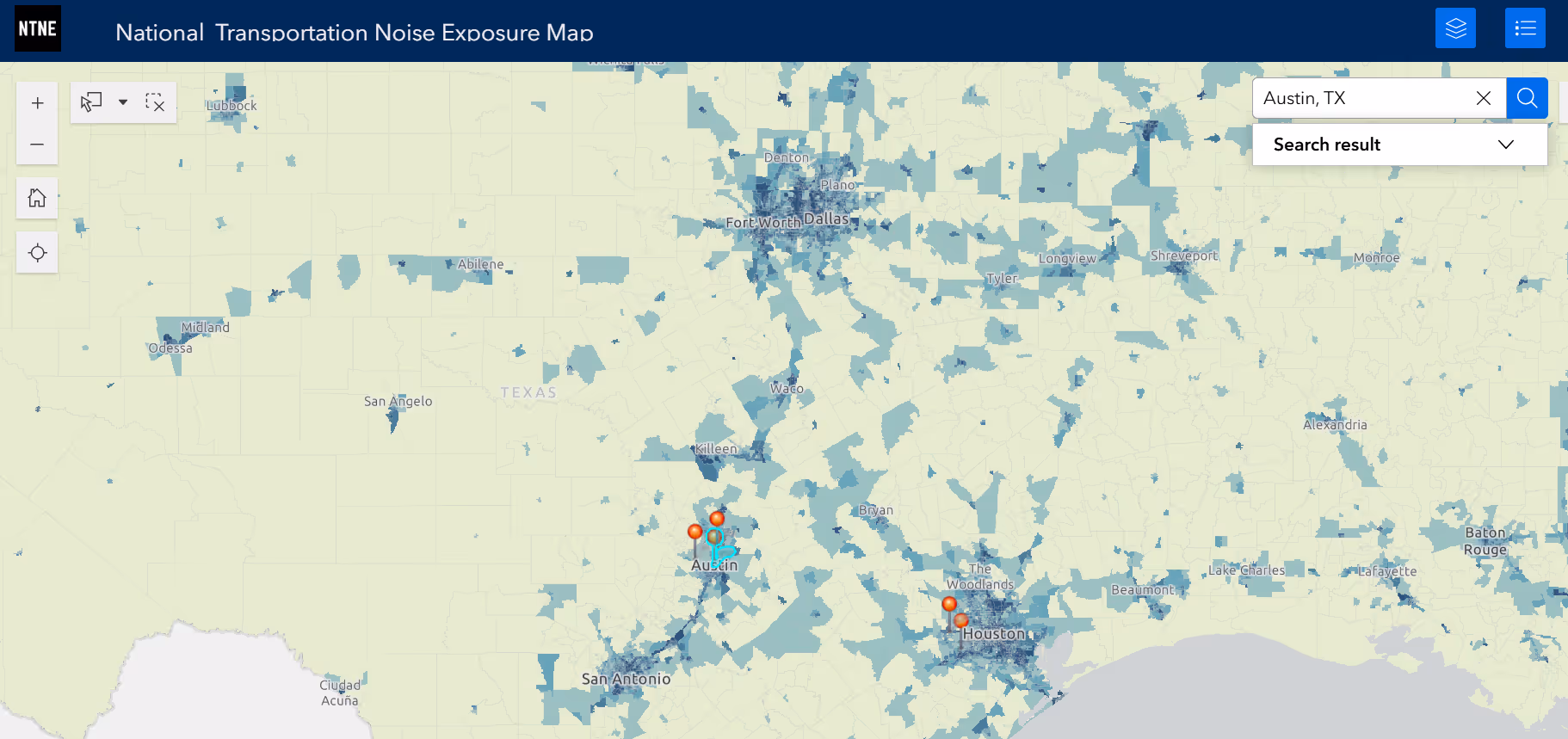 U.S. Department of Transportation noise exposure map for the Austin area