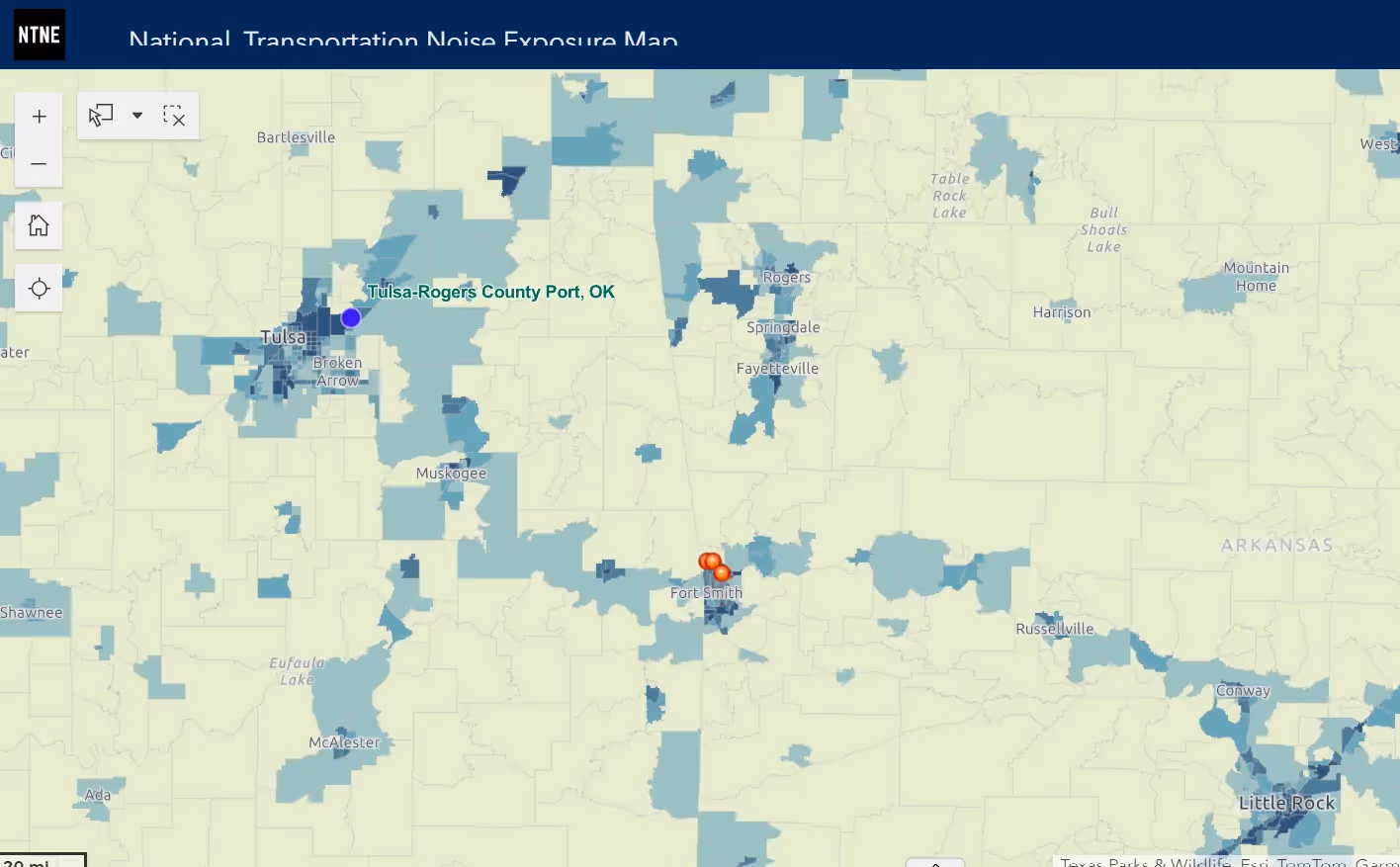 U.S. Department of Transportation noise exposure map for the Fort Smith area