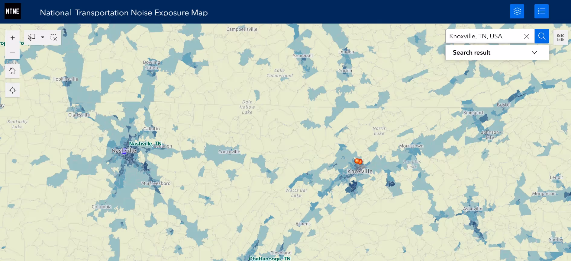 U.S. Department of Transportation noise exposure map for the Knoxville area