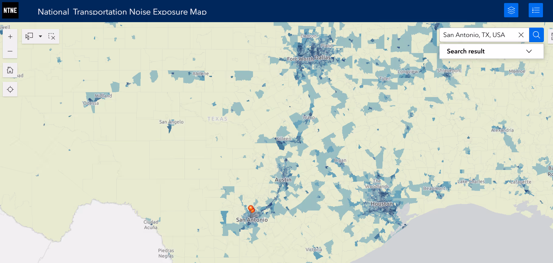 U.S. Department of Transportation noise exposure map for the San Antonio area