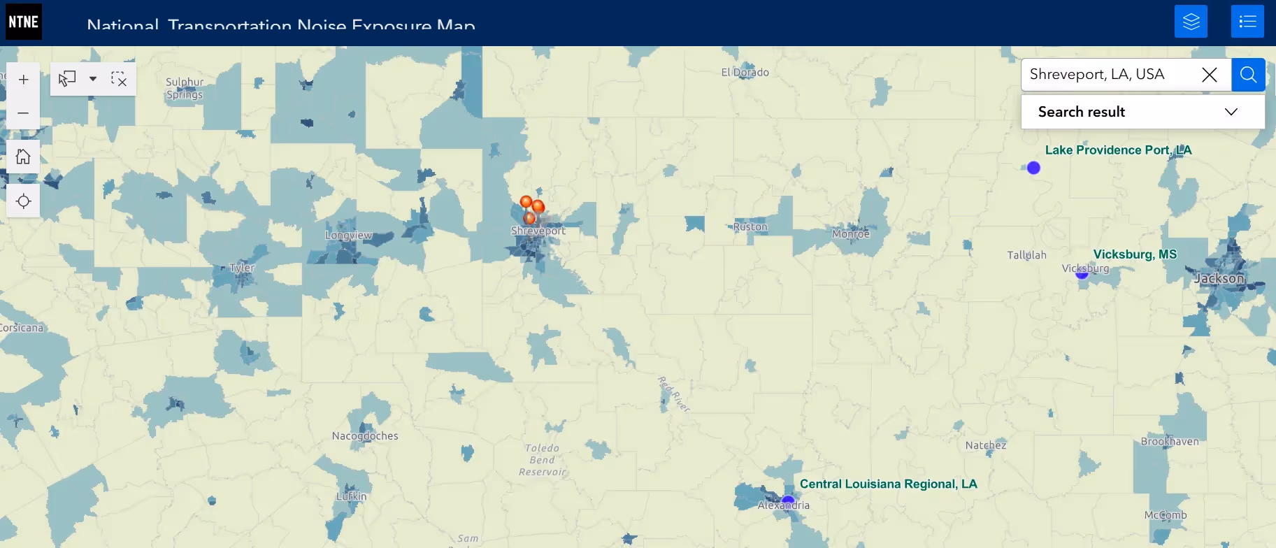 U.S. Department of Transportation noise exposure map for the Shreveport area