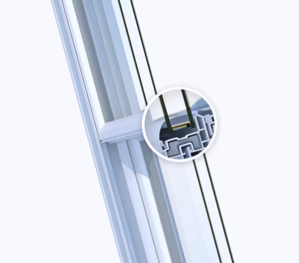Window cutaway magnified on the Intercept spacer holding the two panes apart at the edge seal