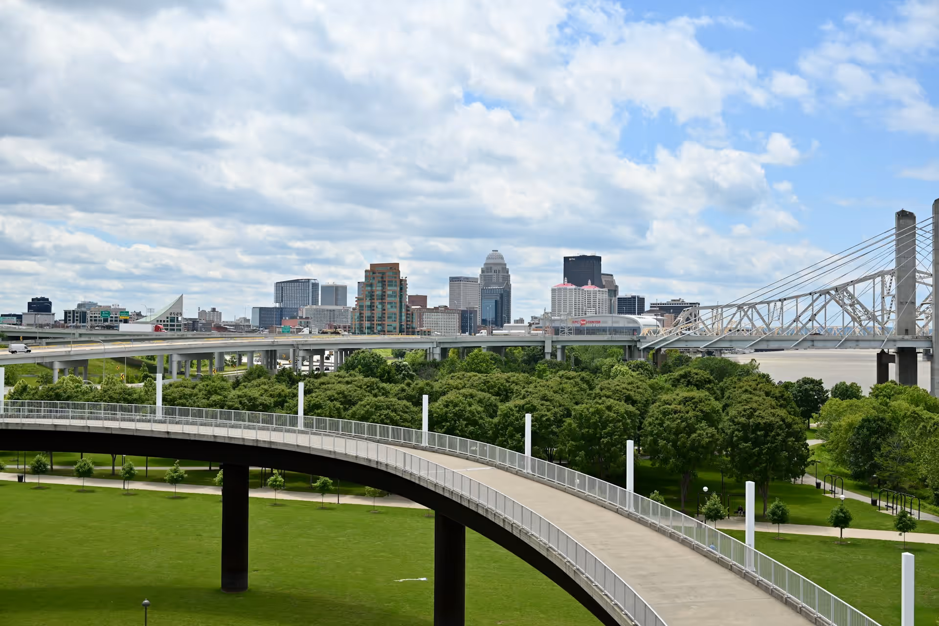 Downtown Louisville, KY skyline and an Ohio River bridge
