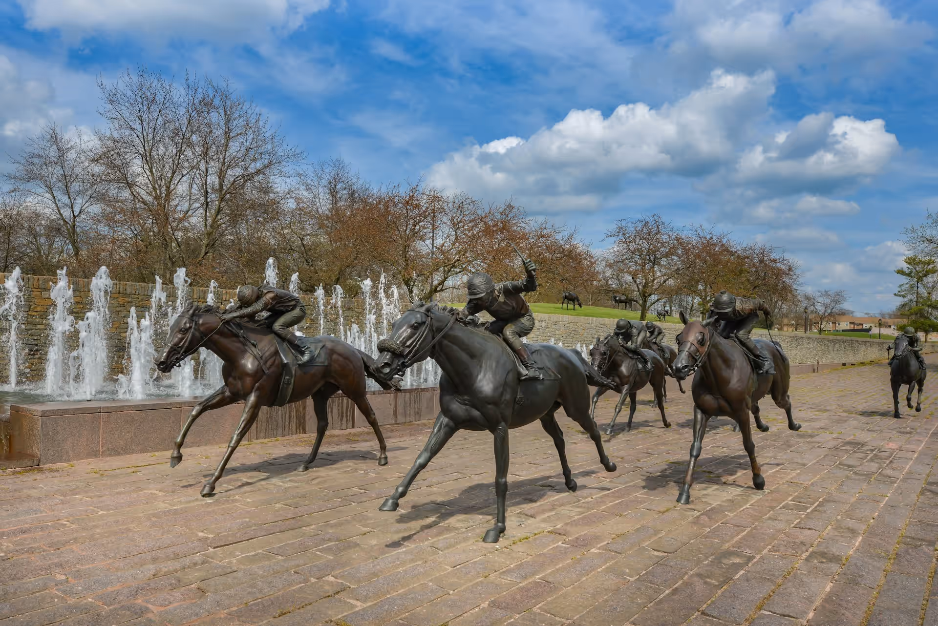 Bronze horse-racing statues at Thoroughbred Park in Lexington, KY
